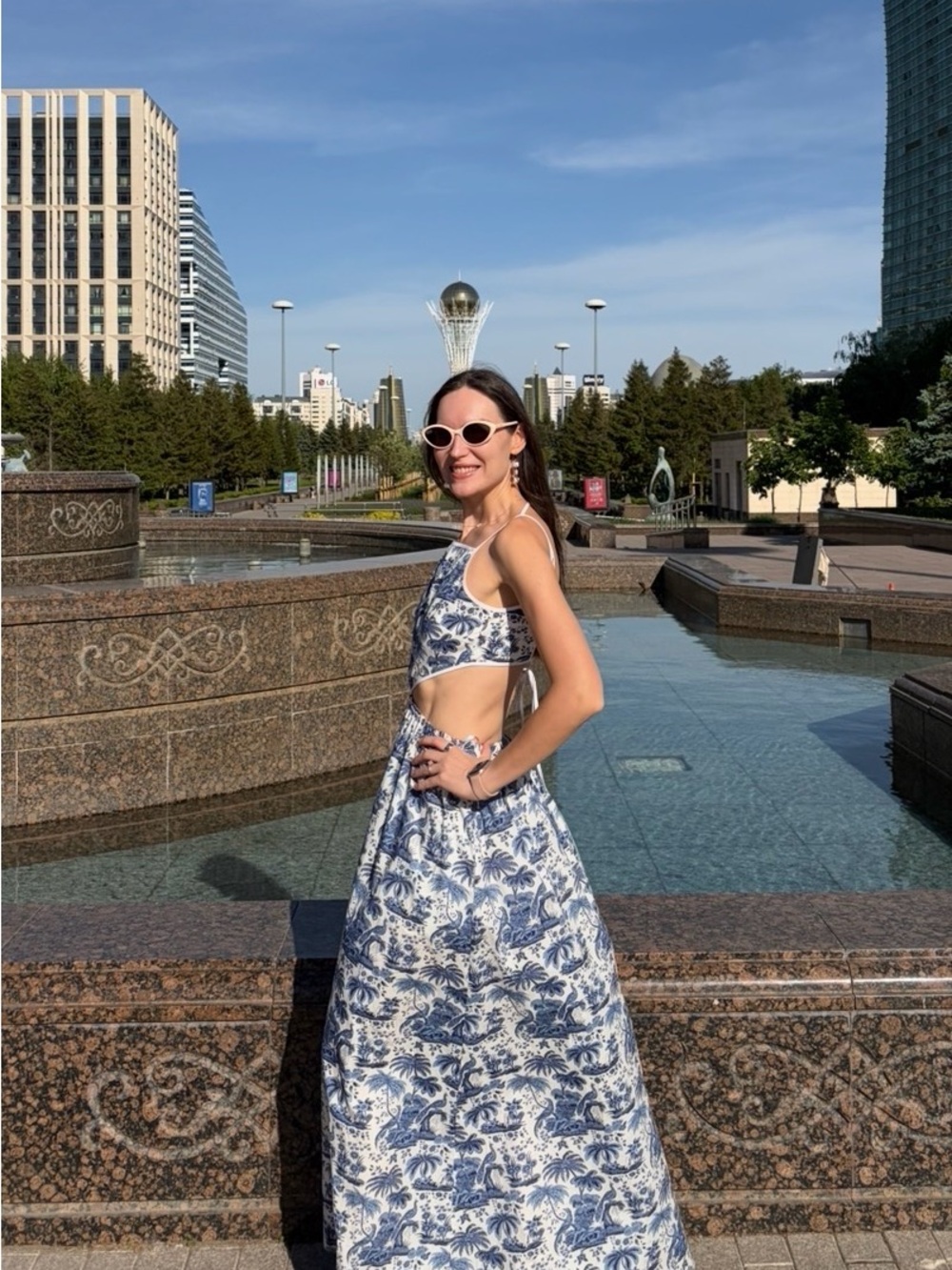 STAUD Blue and White Maxi Dress